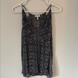 Joie Sleeveless Tank Blouse Black Grey Floral Pintuck Medium